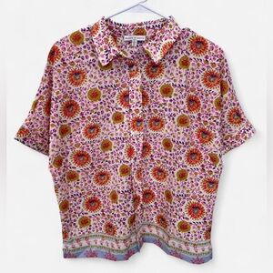 NWOT Anthropologie Maison D'Amelie Floral Button Down Short Sleeve Blouse‎ Small